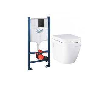 GROHE Euro Alt-i-1 Toiletpakke inkl. Sæde m/softclose, Betjeningsplade i Mat Sort & Cisterne 113cm